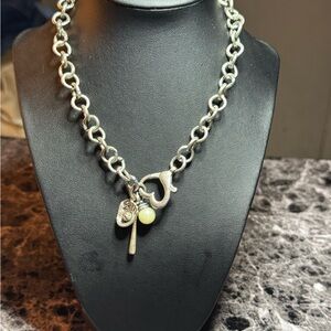 Stylish Silver Charm Necklace with Heart and baseball Pendant